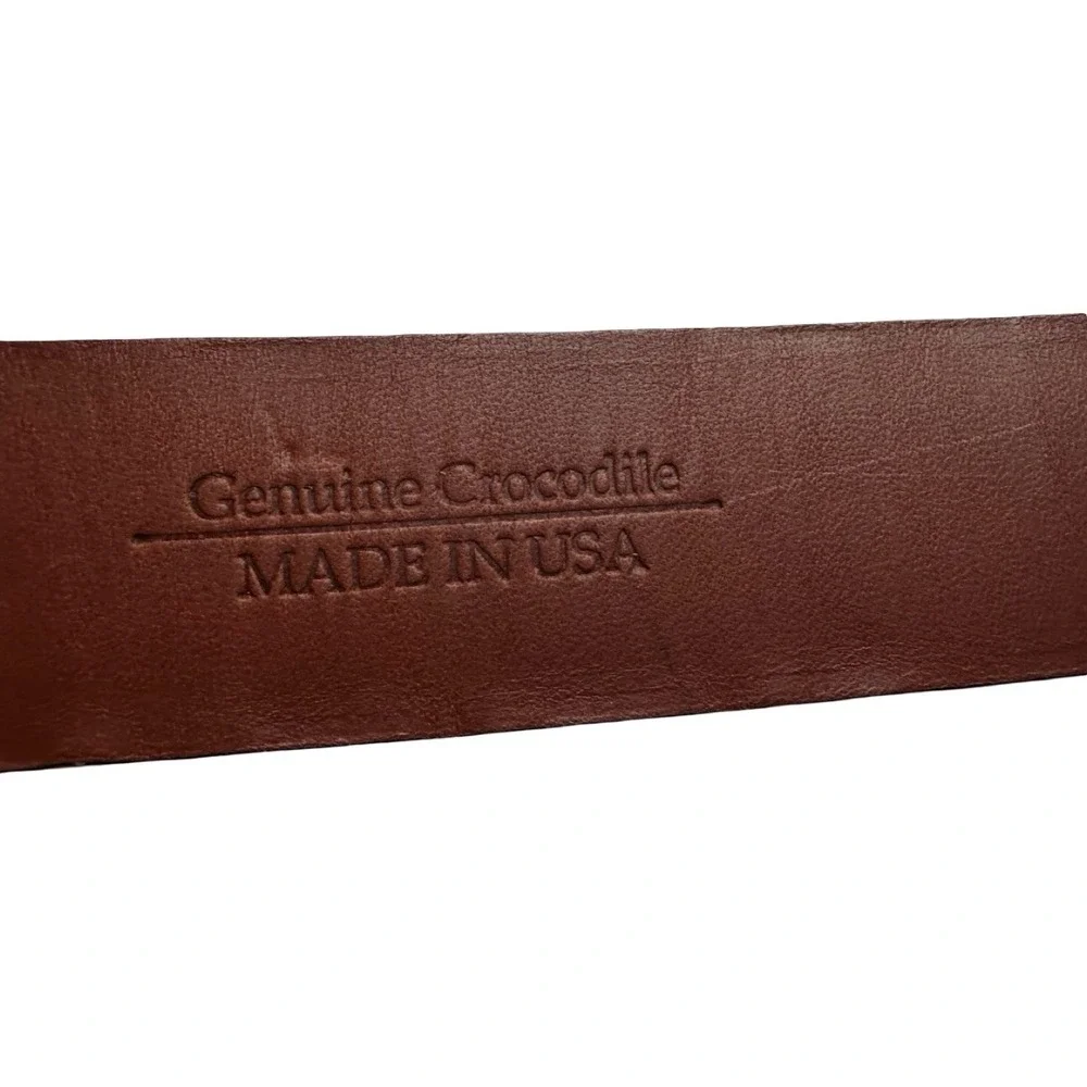 Bespoke Black Mens Genuine Crocodile 1.25 Inch Belt Brass Buckle Size 34 NWOT